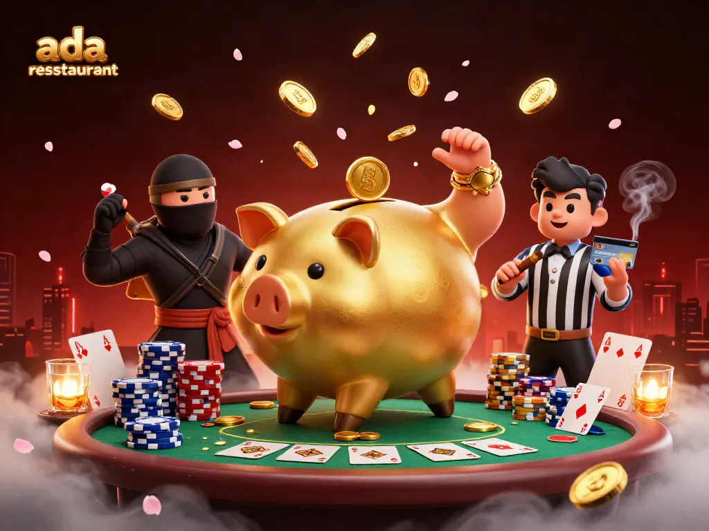 Experience dynamic action at the ada-restaurant gambling scene with vibrant elements and characters