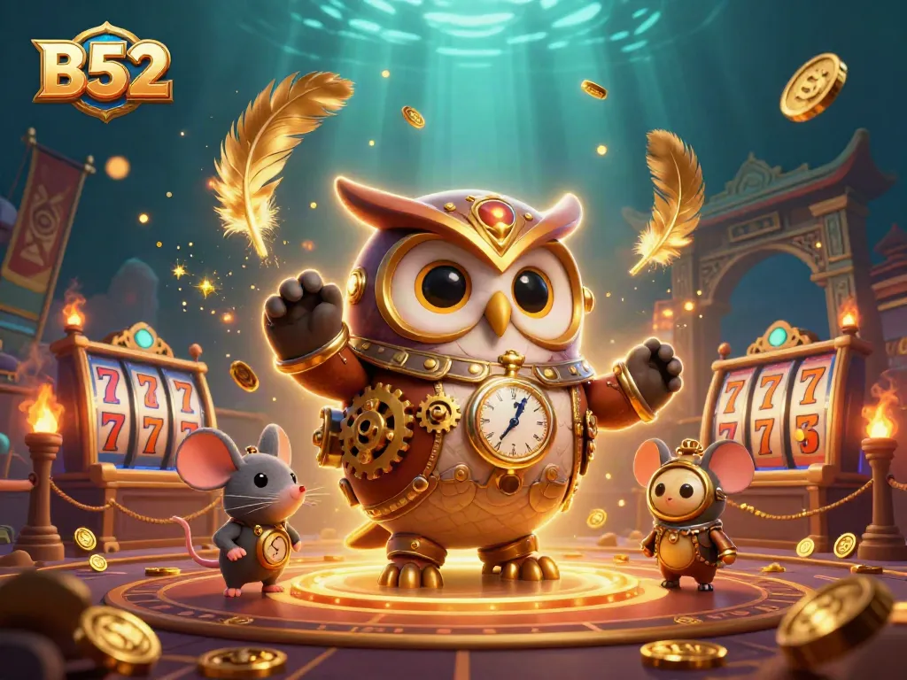 B52 encapsulates exhilarating gaming experiences with vibrant casino elements and dynamic characters in a thrilling scene.