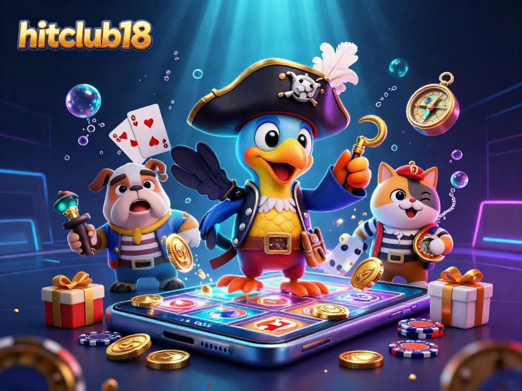 Hitclub18 showcases a thrilling slot gaming scene with a pirate captain and his crew.