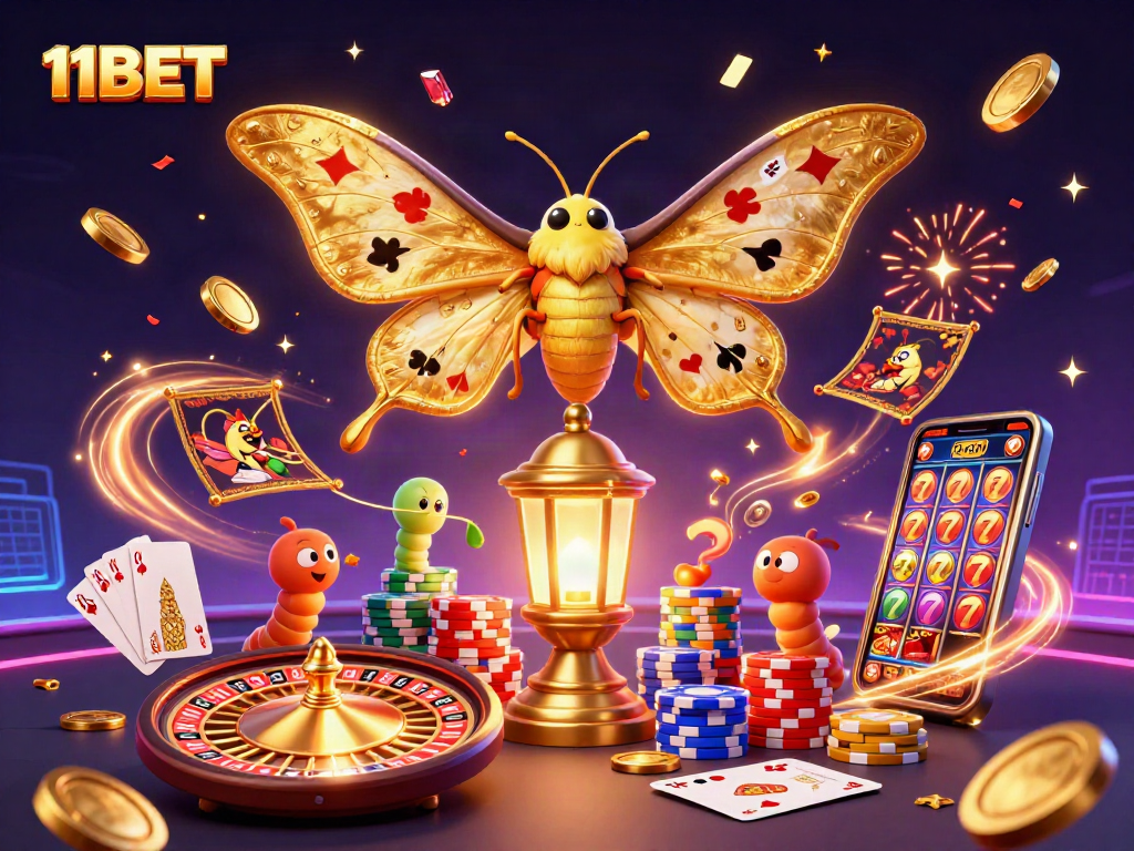 Experience thrilling winnings at 11BET with golden coins and exquisite casino scenes.