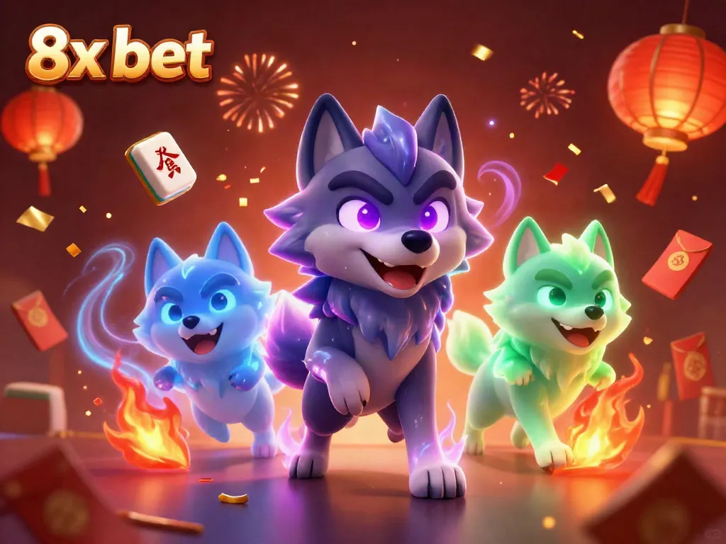Engage with the vibrant world of 8x bet as ghostly wolves celebrate with mahjong tiles and lanterns.