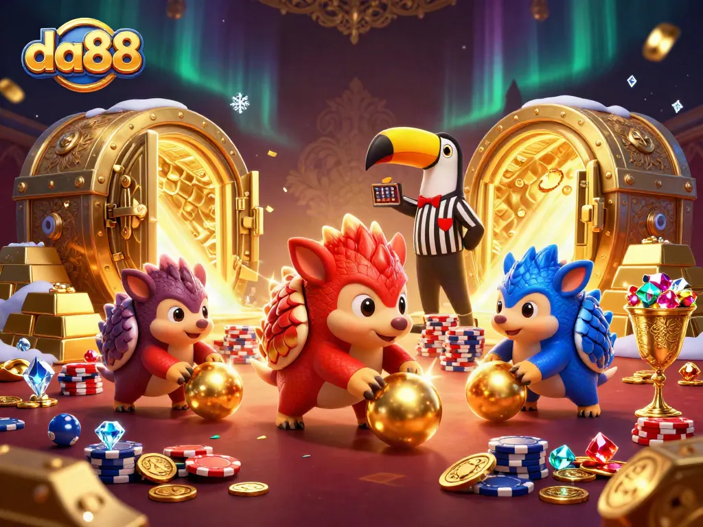 Experience the thrill of da88 with exciting pangolin characters amidst sparkling casino treasures.