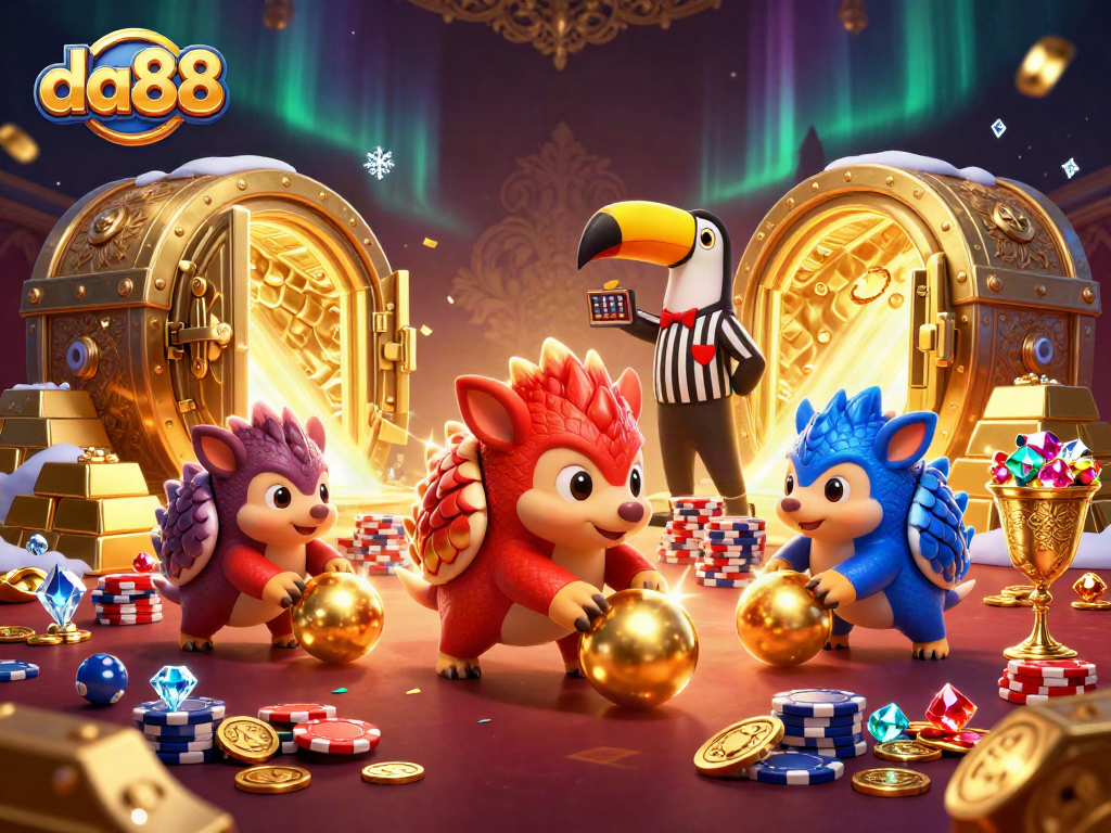 Experience the thrill of da88 with exciting pangolin characters amidst sparkling casino treasures.