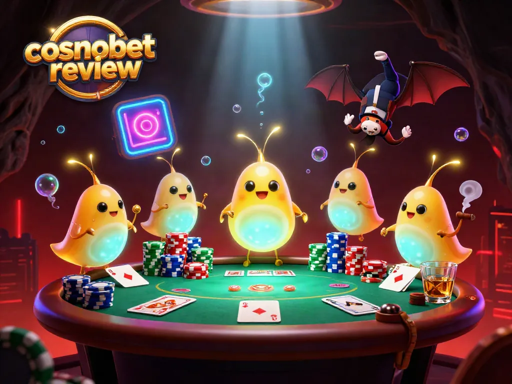 Experience the thrill of gaming with this vibrant cosmobet review illustration showcasing poker and casino elements.