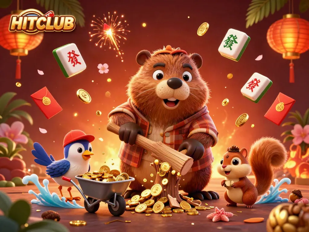 HITCLUB invites players to experience thrilling gameplay amid golden coins and vibrant decorations.