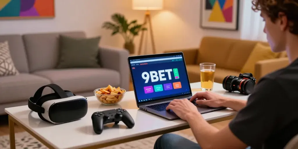Engaged user experiencing online gambling at https://9bet.ru.com/ in a cozy setting.