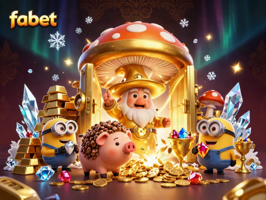 Experience the magic of fabet as the golden mushroom wizard transforms treasures in a vibrant casino world.