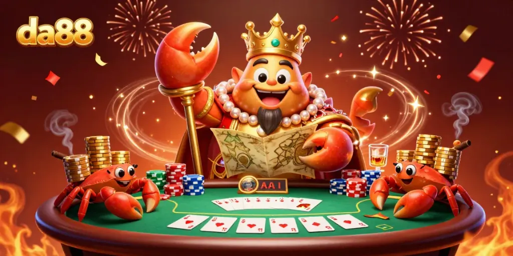 Experience thrilling gameplay with da88 as the golden crab emperor commands the poker table.