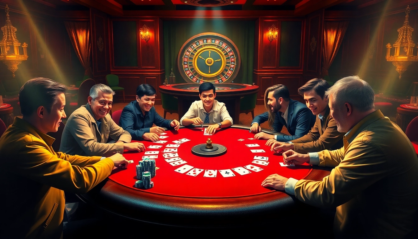 Experience the thrill of game bài đổi thưởng at an exciting casino table as players strategize and engage in high-stakes poker.