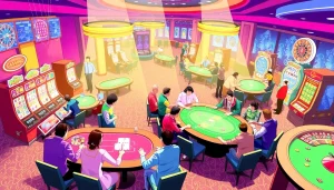 Colorful gaming tables and slot machines showcasing excitement at KJC AC 2 casino.