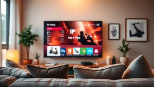 Showcasing iron iptv on a modern television in a cozy living room environment.