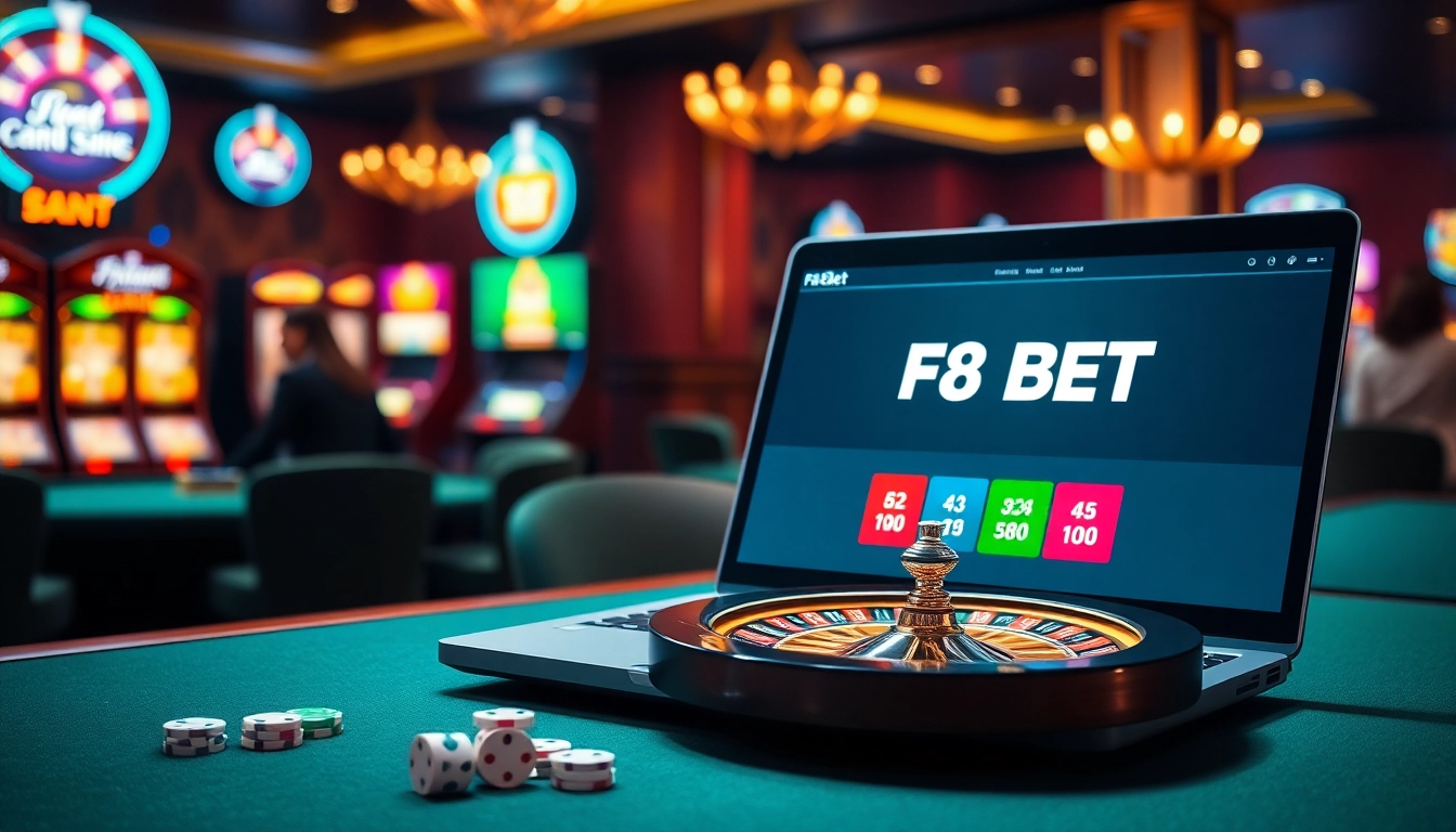 Experience luxury at F8 BET's online casino with vibrant gaming elements and an inviting atmosphere.