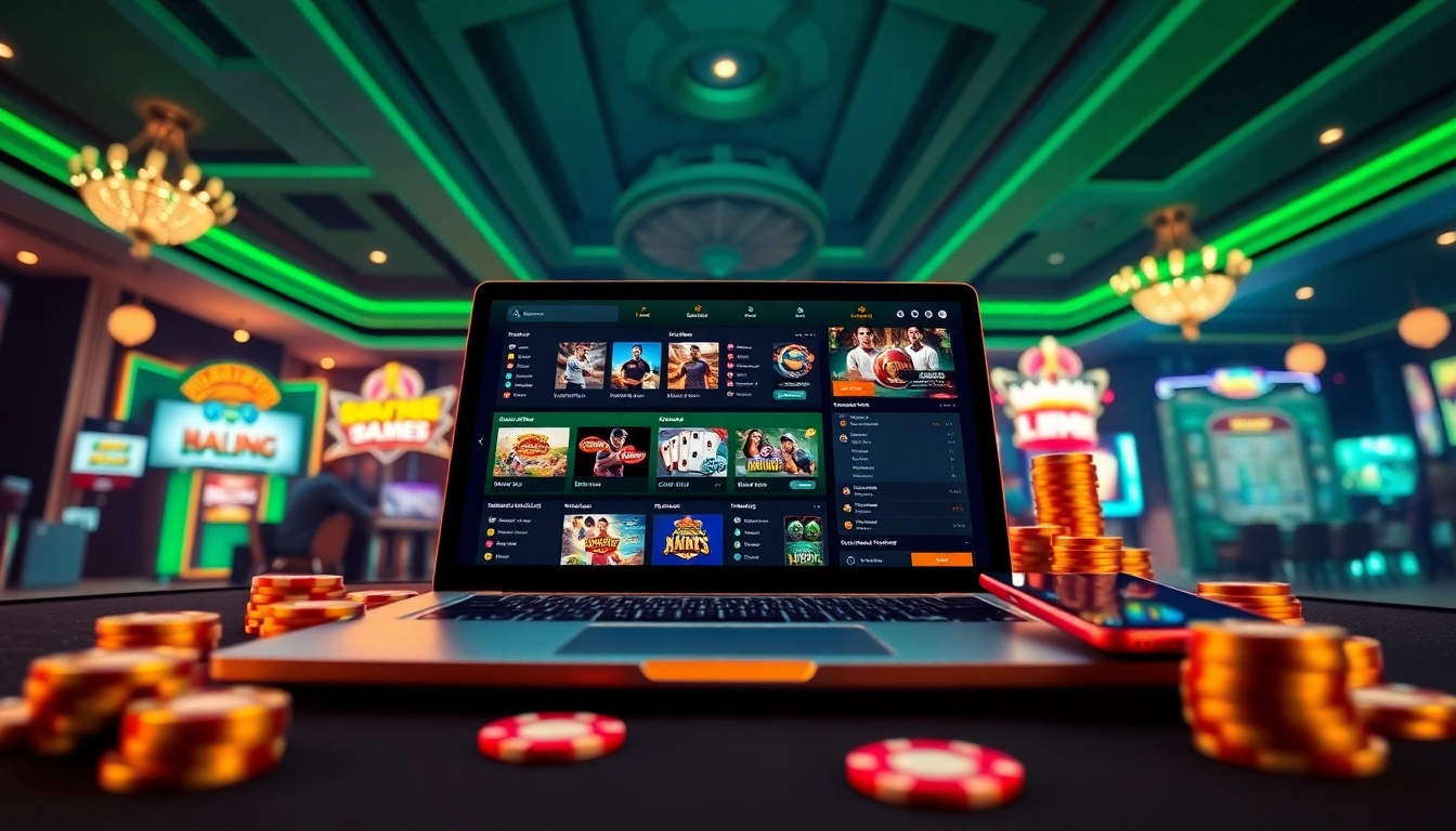 Experience RR88's exciting online betting environment with modern gaming interfaces and vibrant casino elements.