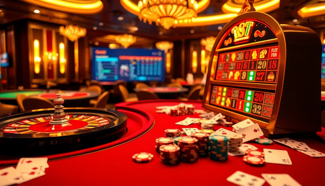 Experience the thrill of betting at https://tha-bet.pro/ with luxurious casino visuals showcasing vibrant slot machines and engaging table games.