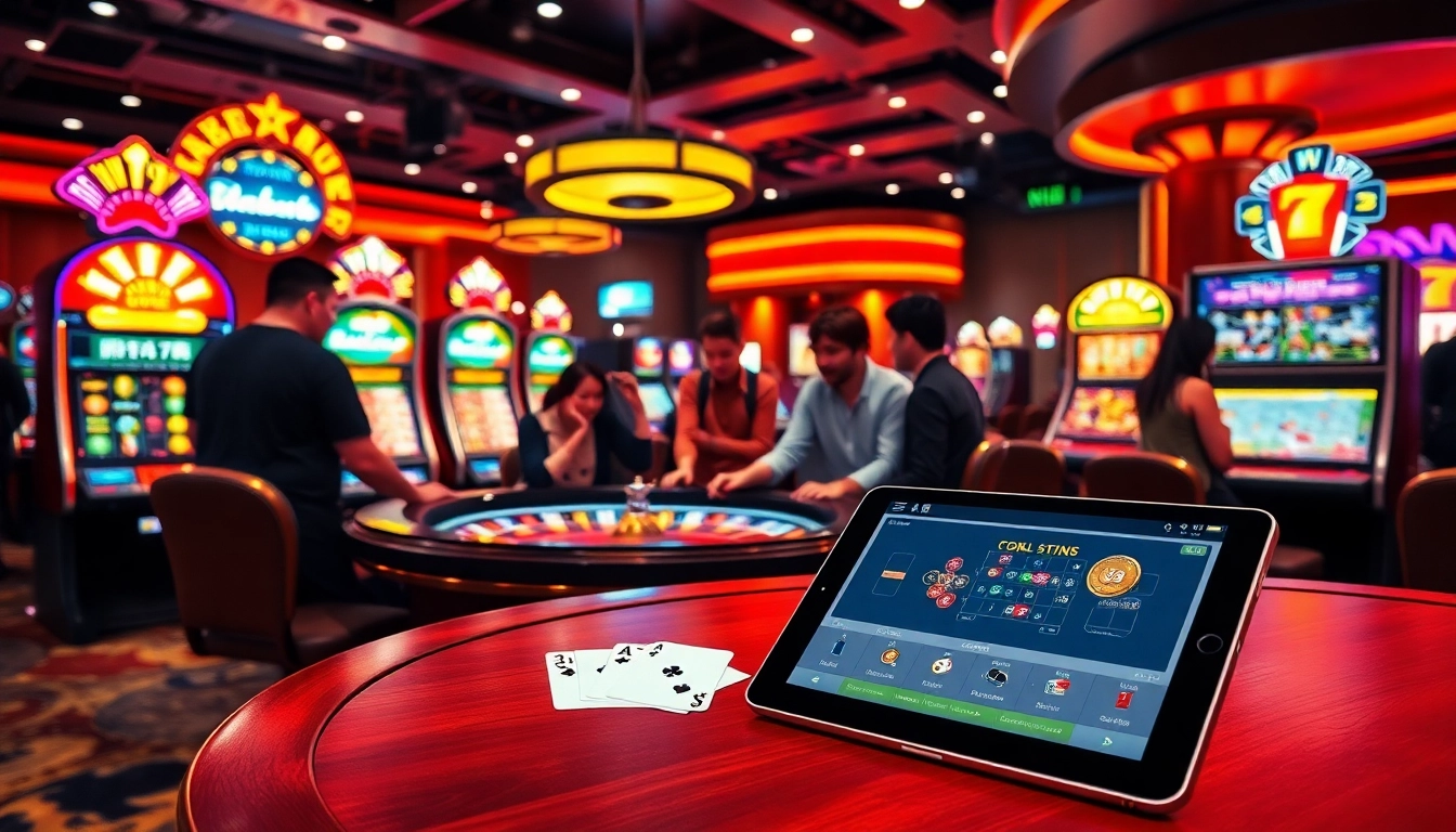Experience the excitement of 소액결제 at a vibrant casino with roulette, slots, and eager players.