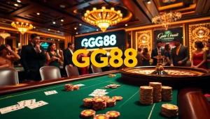Exciting casino atmosphere featuring GG88 with elegant poker tables and vibrant action