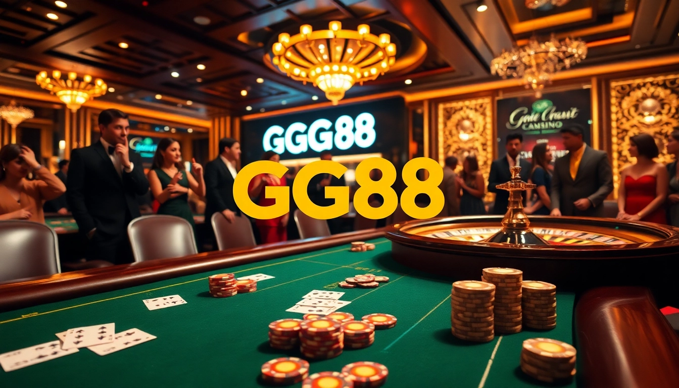 Exciting casino atmosphere featuring GG88 with elegant poker tables and vibrant action