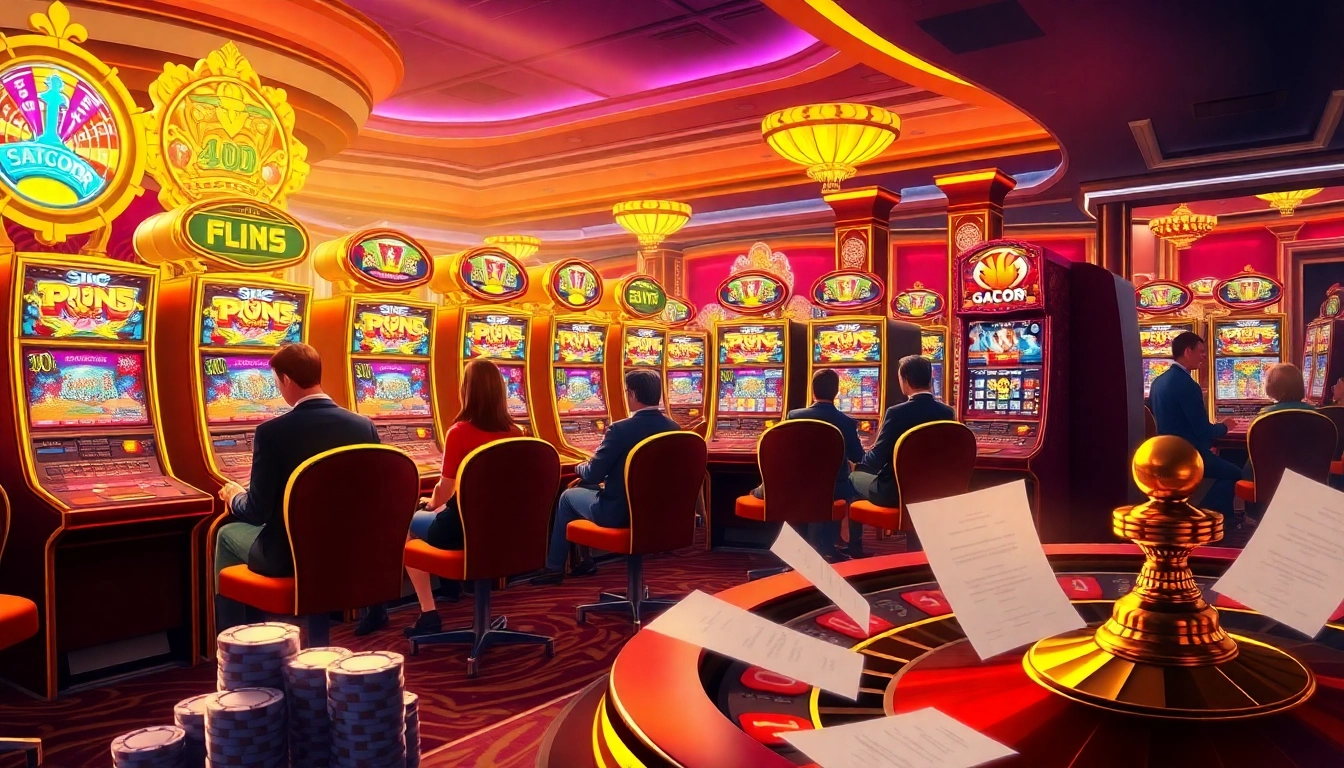 Engaged players enjoying Slot Gacor slot machines in a vibrant casino atmosphere.