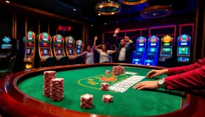Players celebrate their wins at an elegant ingat bola88 casino poker table, immersed in luxury and excitement.