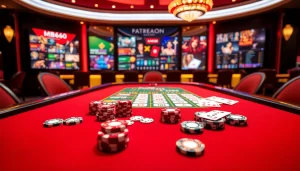 Exciting casino scene featuring colorful chips and cards representing gameplay on https://mb66-t.com/.