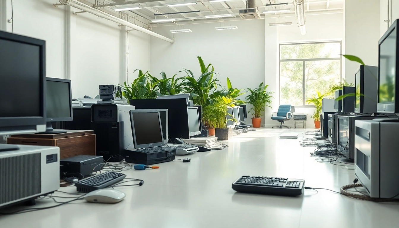 Local computer recycling service highlighting an eco-friendly workspace for electronic disposal.