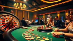 Casino excitement at King88 com with roulette, poker, and vibrant gaming atmosphere.