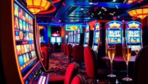 Player enjoying a thrilling moment at a Slot Online Terpercaya machine in a luxurious casino.