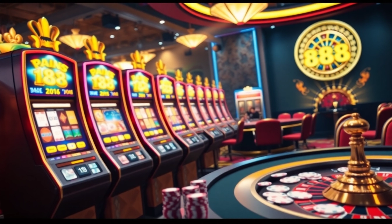 Engaging max88 slot machines in a vibrant casino scene filled with excitement and luxury.