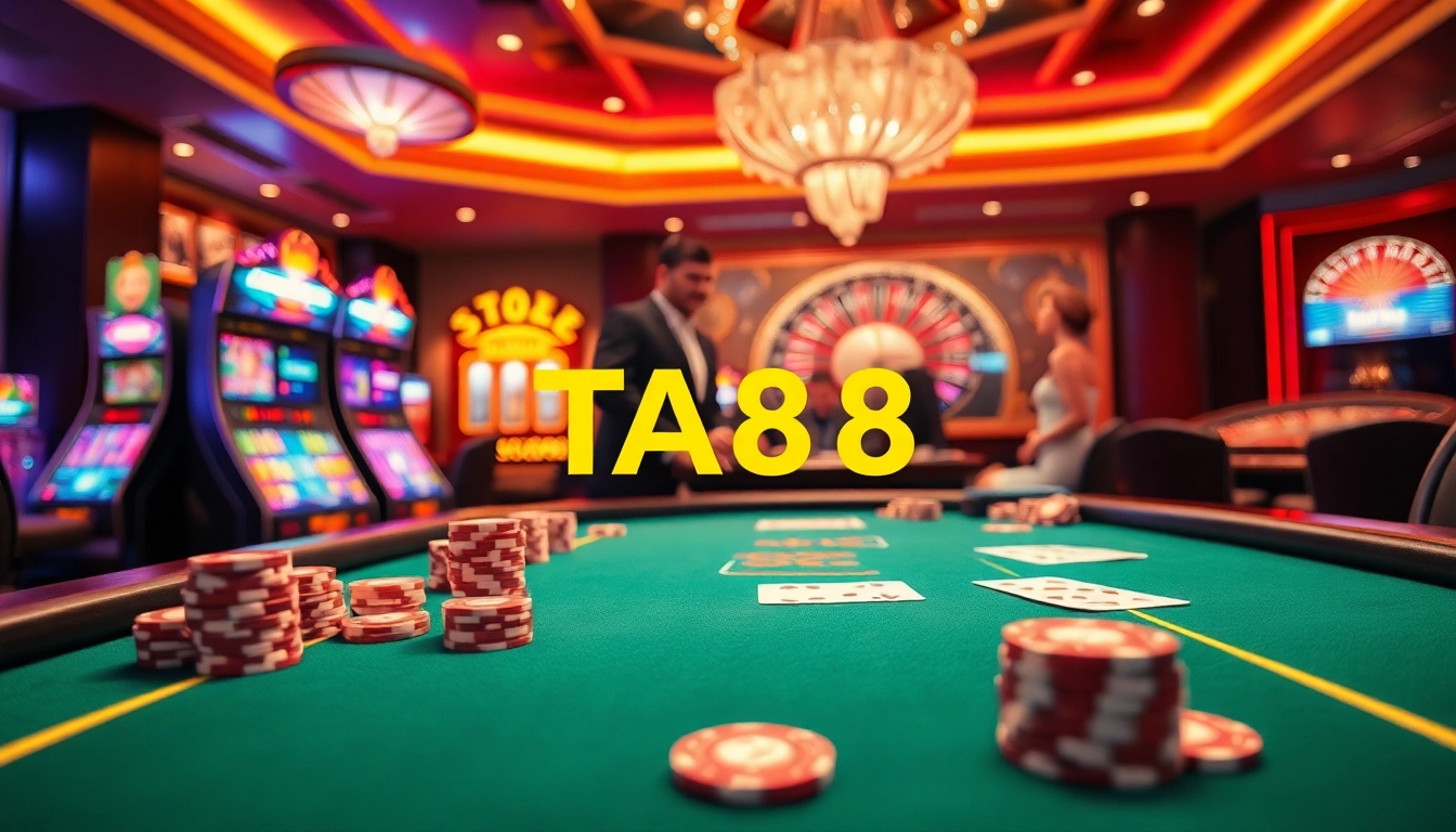 TA88 casino scene with an elegant poker table and vibrant gaming atmosphere
