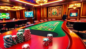 Experience the thrill of gambling at xx88 with a virtual casino showcasing vibrant poker chips.