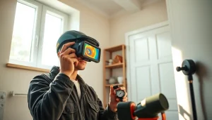 Technician detecting a central heating hidden leak with advanced technology.