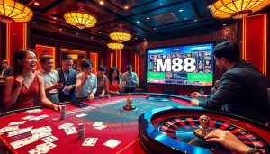 Experience the excitement of MM88 with players engaged in a vibrant casino setting.