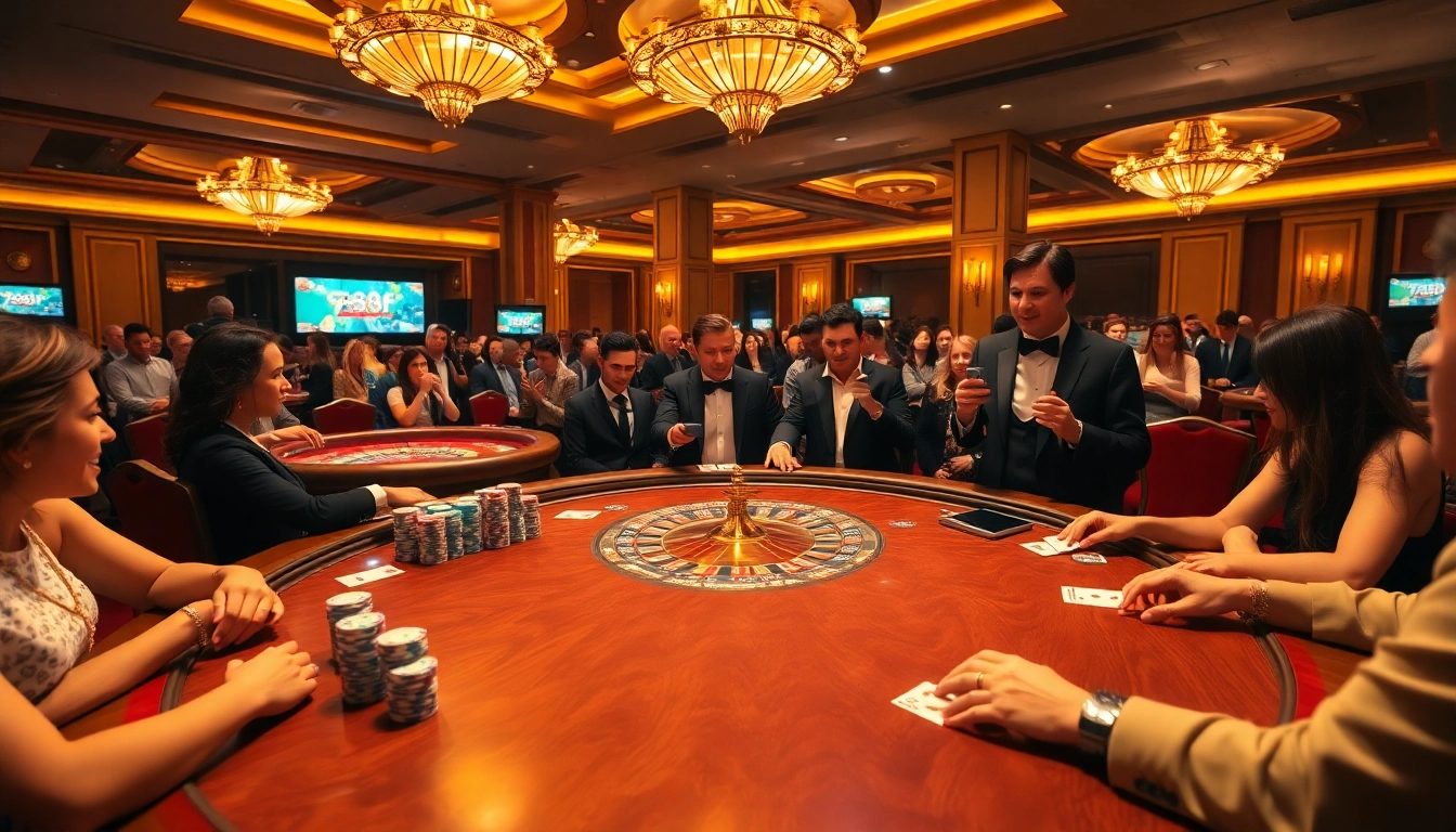 Players enjoying a thrilling poker game at 789f casino, showcasing excitement and strategy.