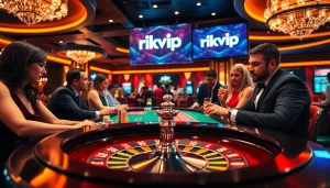 Players enjoying a thrilling game of roulette at a luxurious rikvip casino.