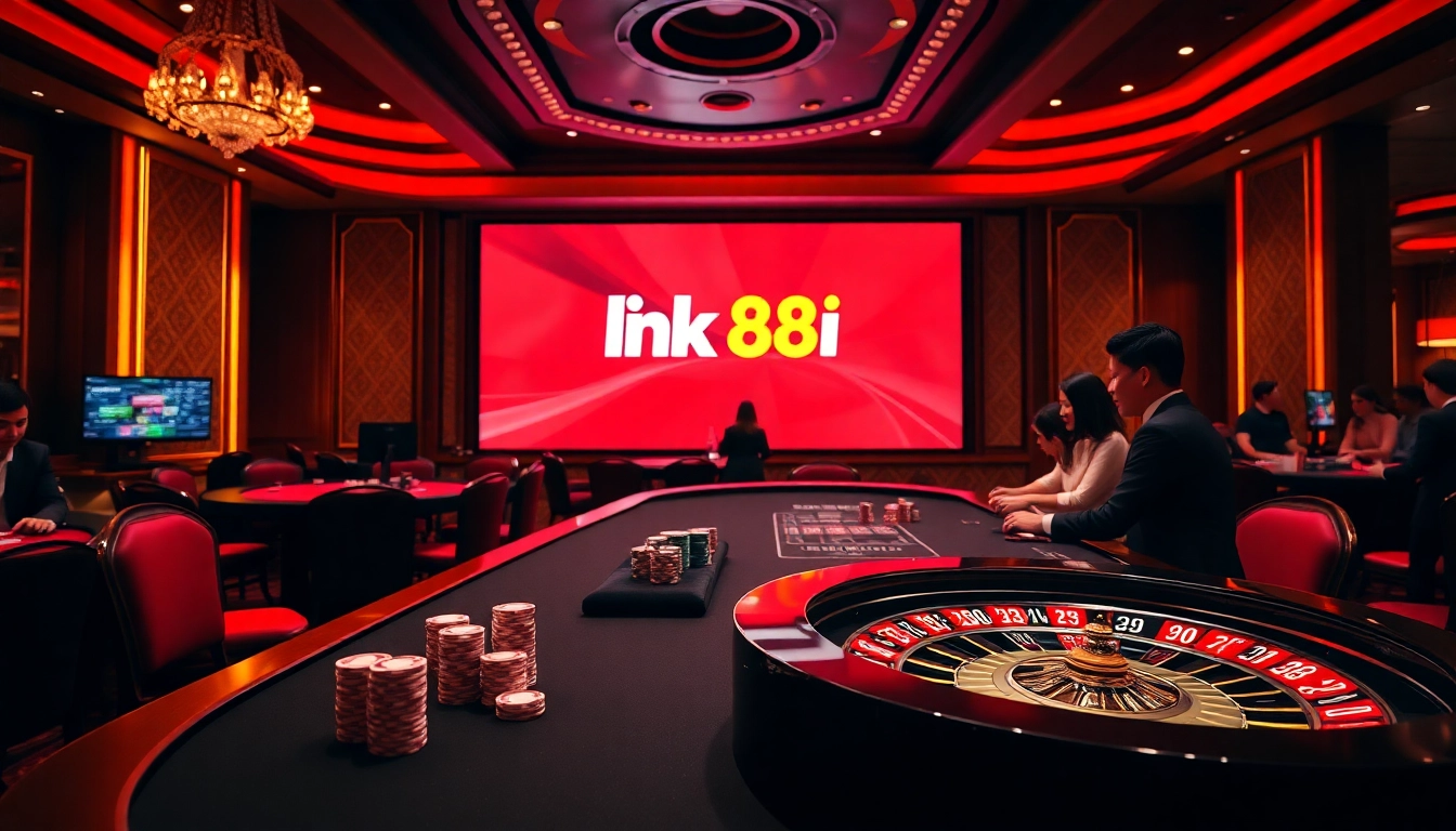 Experience the thrill of betting at a casino table showcasing link 88i with vibrant chips and roulette.