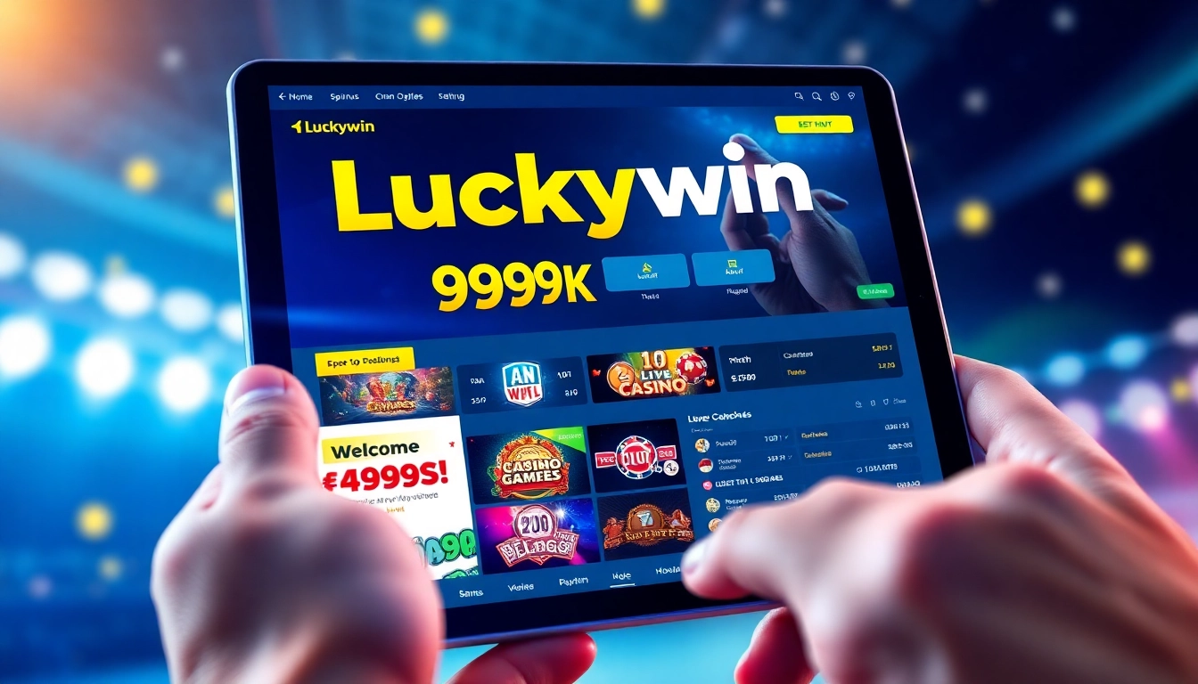 Luckywin online betting platform interface with sports and casino games, showcasing promotional offers and user engagement.