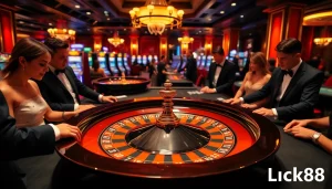 Luck8 players enjoying intense roulette action in a luxurious casino setting.
