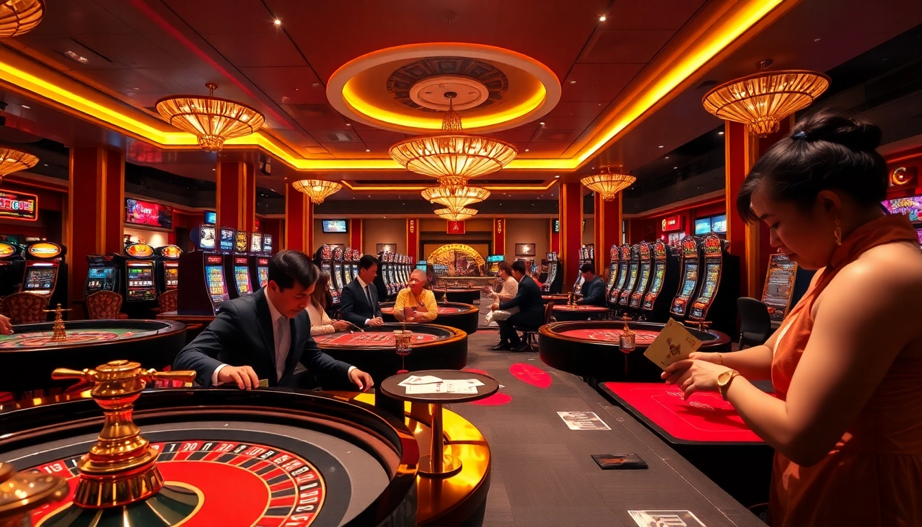 Experience thrilling games at Liên Minh Quốc Tế KJC's dynamic casino atmosphere.