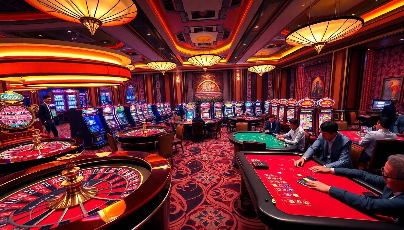 Players enjoying various games at a lavish casino, highlighting the excitement of https://cm88.bz/.