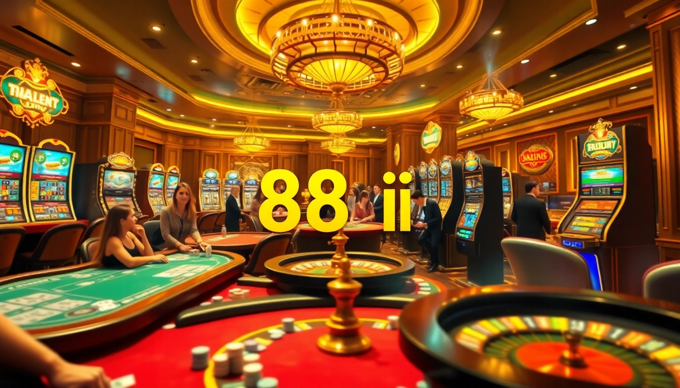 Players enjoying games at 88i’s upscale casino with colorful tables and lights.