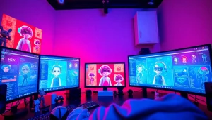 Engaging creator exploring NSFW character AI technology in a modern studio