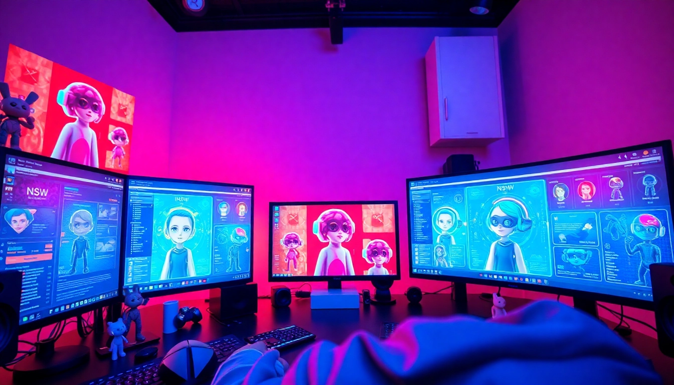 Engaging creator exploring NSFW character AI technology in a modern studio