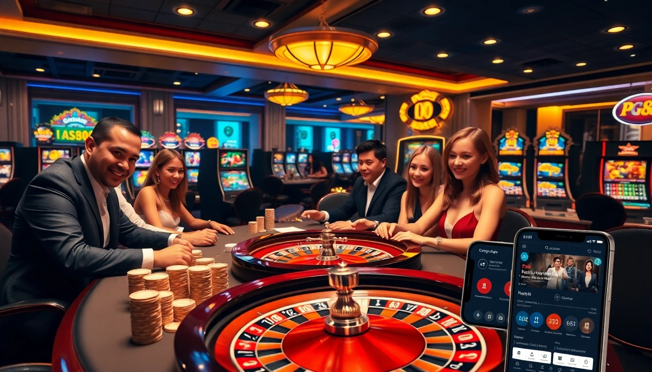 Experience high-stakes gaming fun with Tải App PG88, featuring vibrant casino scenes and thrilling games.