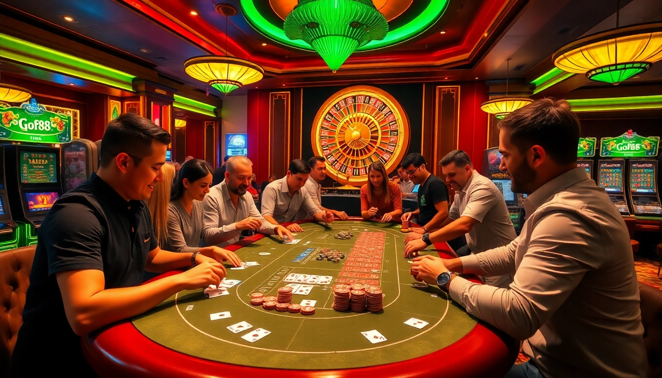 Exciting gameplay at go88 club with vibrant casino tables and enthusiastic players.