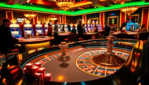 Players experiencing excitement at a luckywin casino table, placing bets on a roulette game.