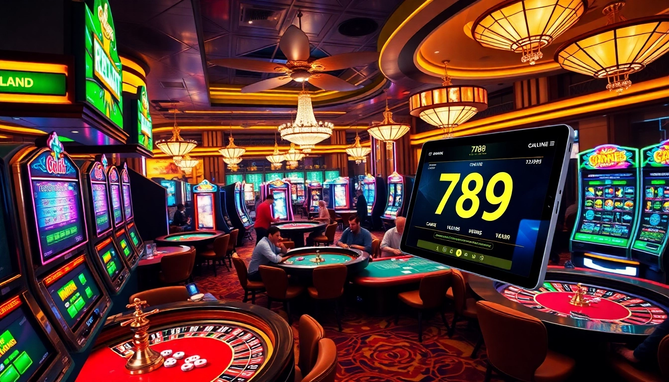 Experience the thrill of gambling at 789f with vibrant casino games and players enjoying their bets.