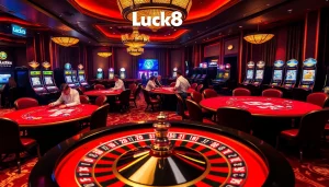 Luck8 players enjoying an exhilarating live dealer experience at a vibrant online casino.