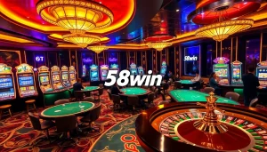 Experience the excitement of 58win with vibrant casino elements and luxurious gaming setups.