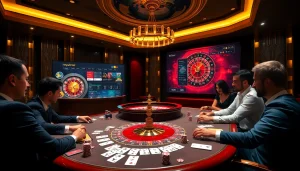 A professional poker game scene featuring players at a table and https://rr88.bar/ displayed on a digital screen.
