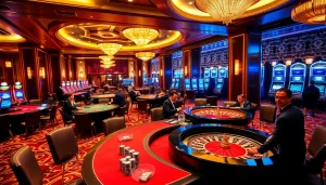 Exciting casino scene showcasing LIÊN MINH KJC with lively games and vibrant atmosphere.